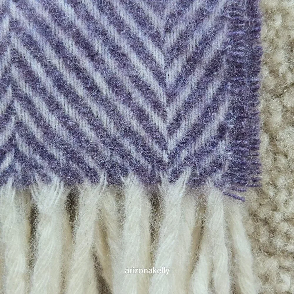 NWT Moon Merino Wool Herringbone Throw Blanket Purple Clover